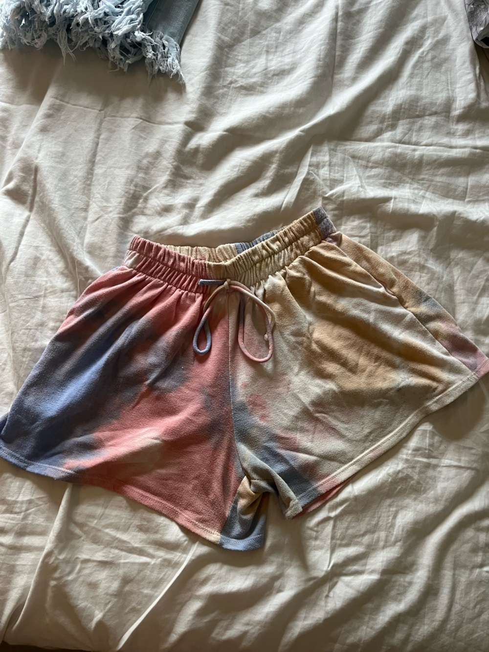 Women’s High Waist Tie-Dye Lounge Shorts in Pink, Blue & Cream